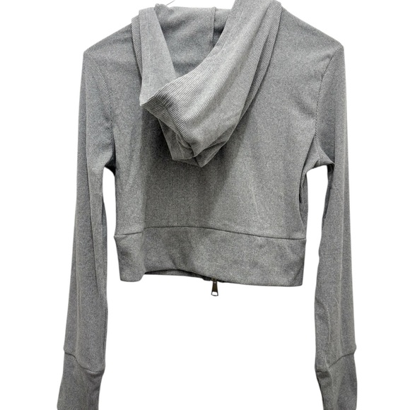 ALO Yoga Zip Up Gray Ribbed Cropped Hoodie - Picture 2 of 3